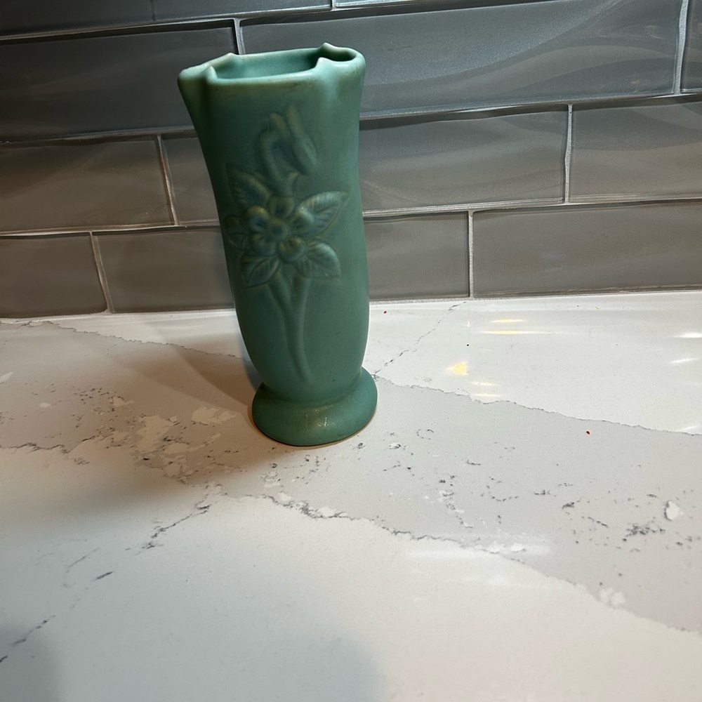 Vintage Van Briggle Pottery Columbine Vase .Ming Blue Color Flower Vase